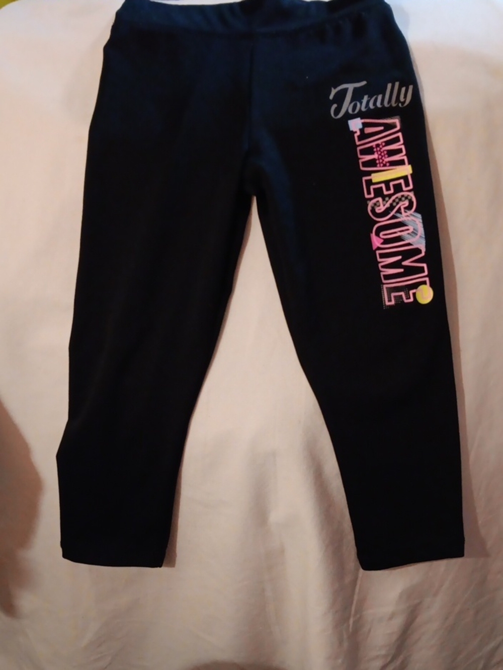 Bobbie Brooks Black Capri Leggings with Pink & Yellow 'Totally Awesome' Graphic